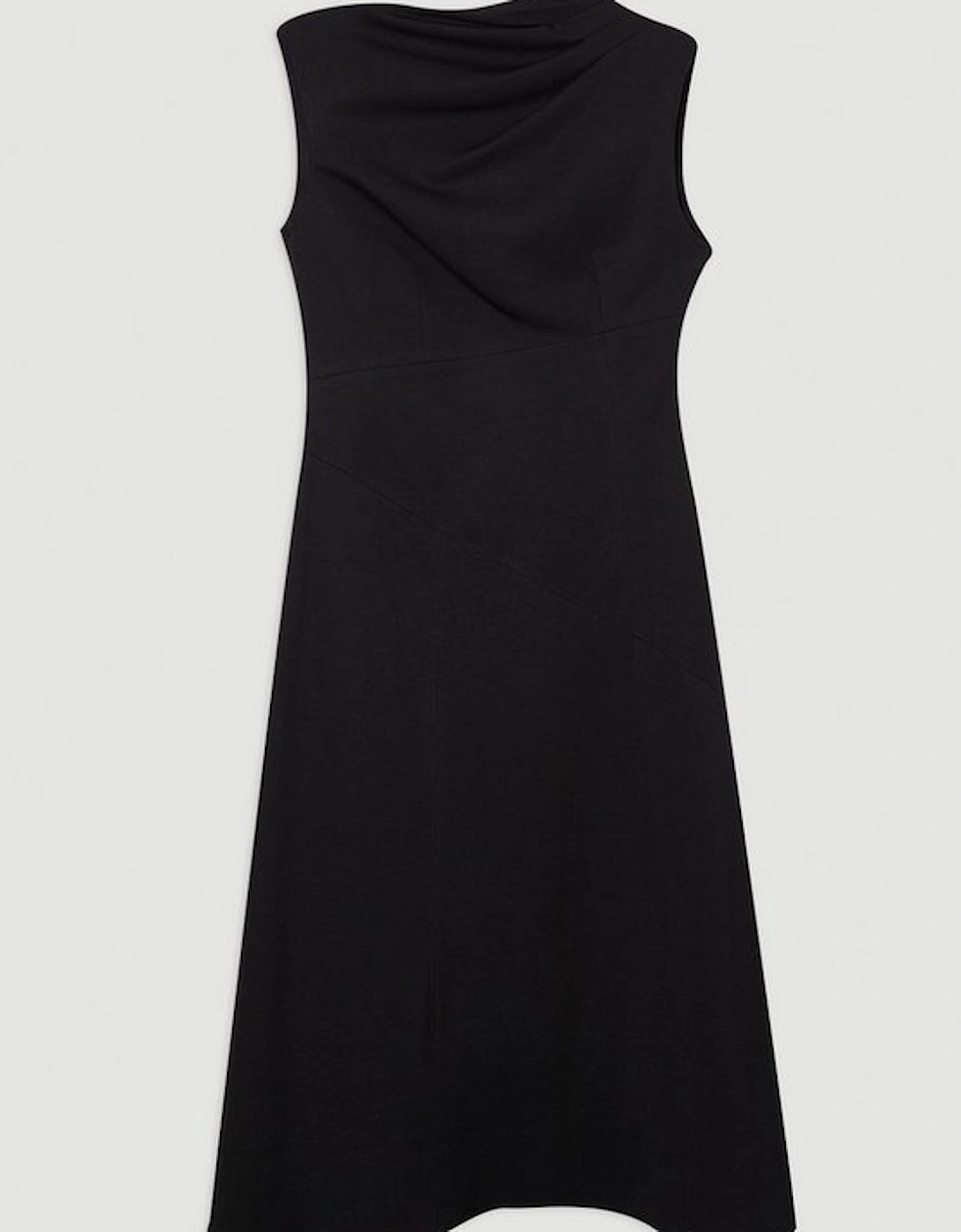 Premium Ponte Sleeveless Asymmetric Front Tailored Midi Dress