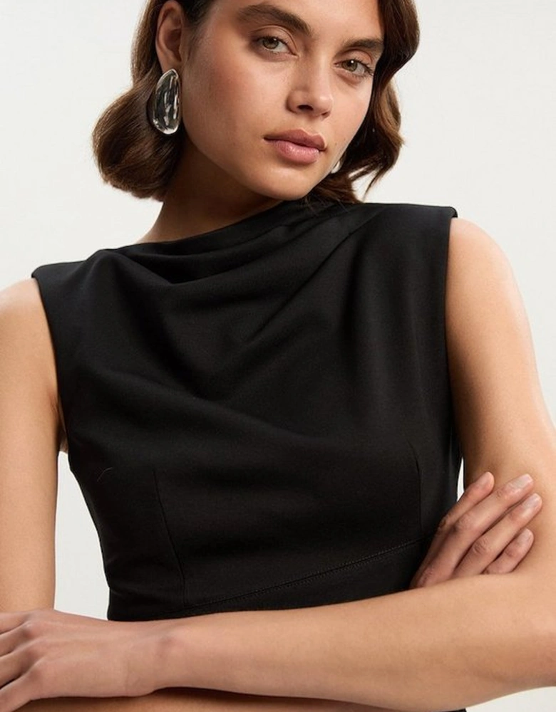 Premium Ponte Sleeveless Asymmetric Front Tailored Midi Dress