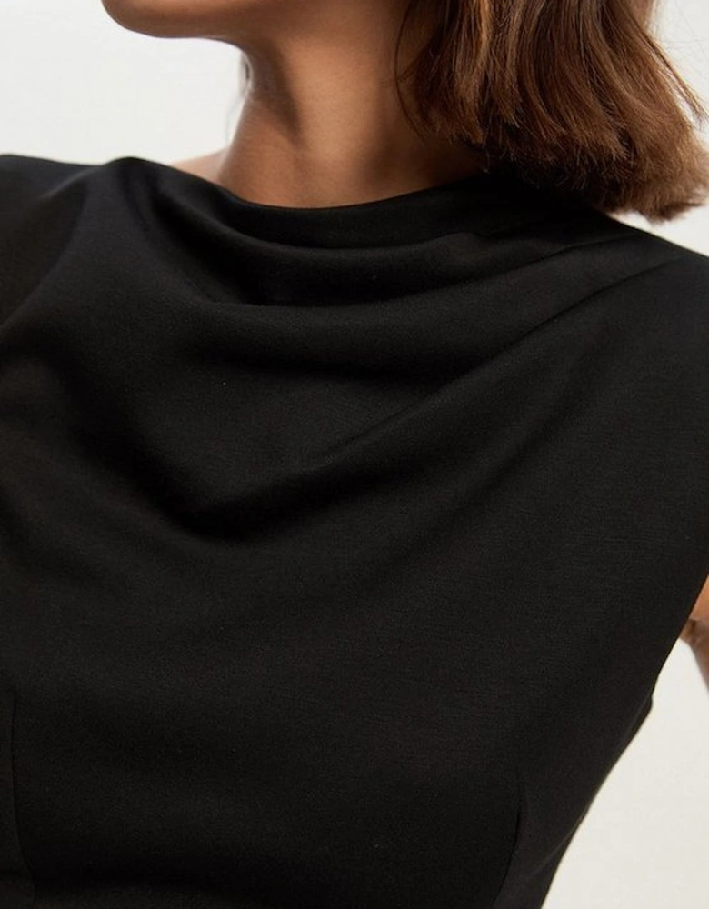 Premium Ponte Sleeveless Asymmetric Front Tailored Midi Dress