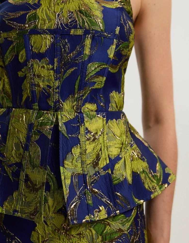 Floral Jacquard Tailored Midi Pencil Dress
