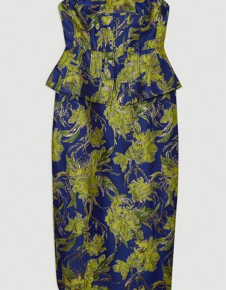 Petite Floral Jacquard Tailored Midi Pencil Dress