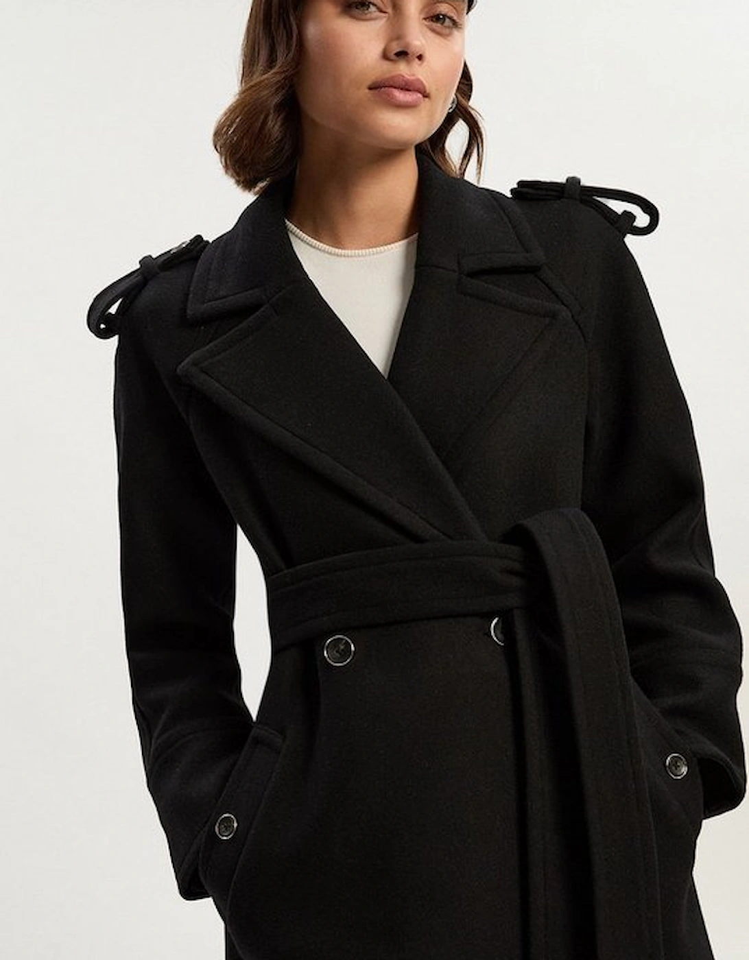 Wool Tailored Belted Midi Coat