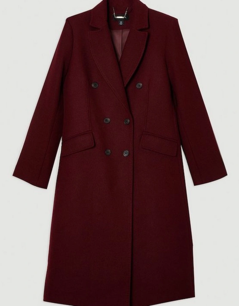Wool Fitted Double Breasted Tailored Midi Coat