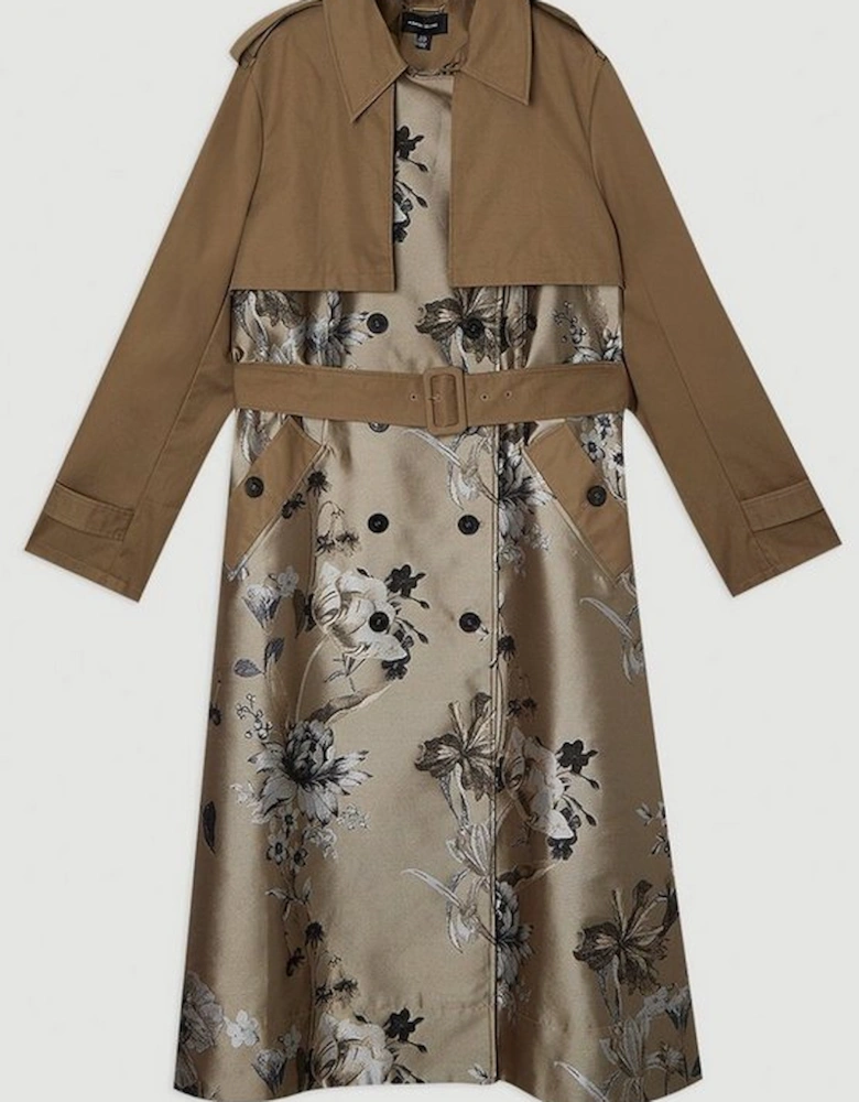Tailored Jacquard Mix Trench Midi Coat