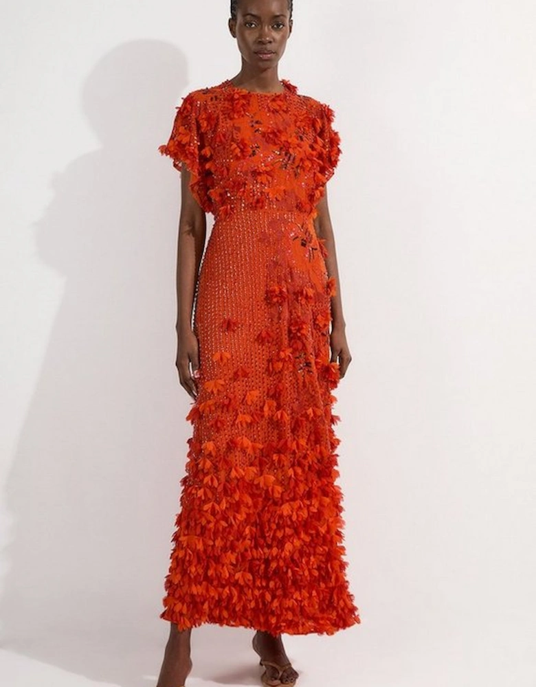 Embroidery And Applique Angel Sleeve Woven Maxi Dress