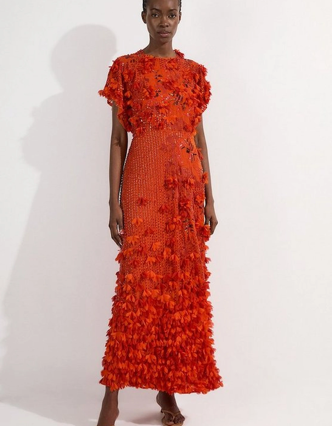 Embroidery And Applique Angel Sleeve Woven Maxi Dress