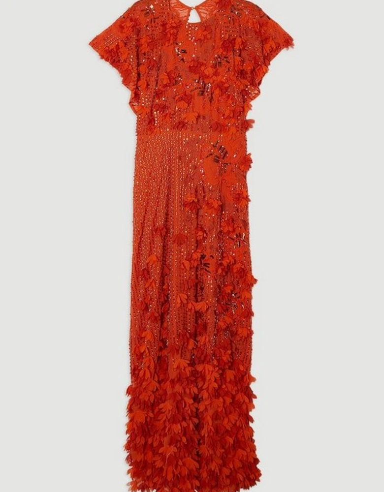 Embroidery And Applique Angel Sleeve Woven Maxi Dress