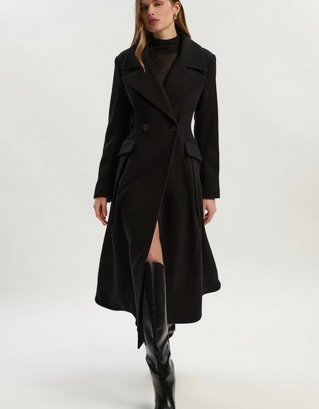 Wool Tailored Flared Skirt Midi Coat, 5 of 4