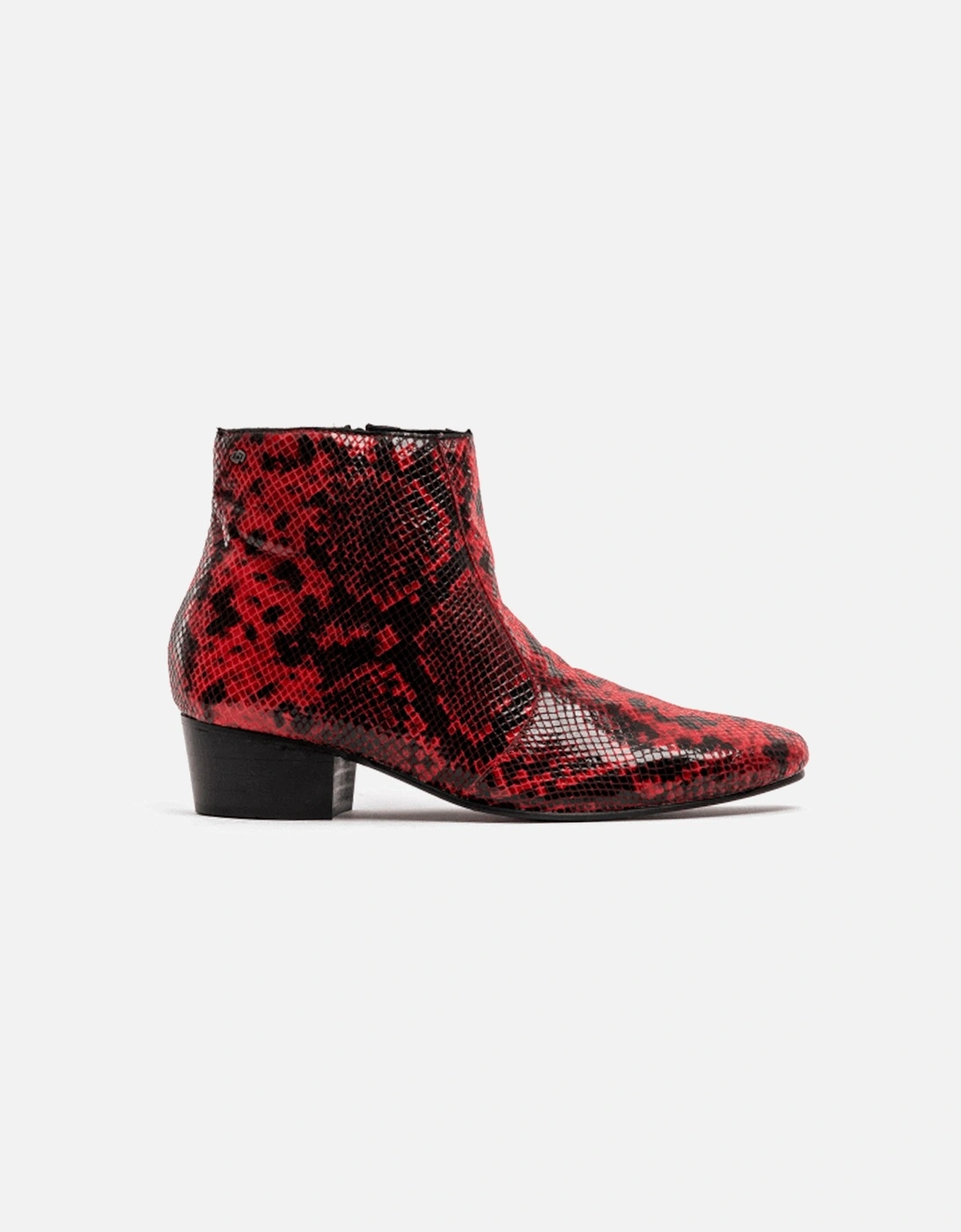 ROMARIO Mens Leather Cuban Heel Boots Python Red