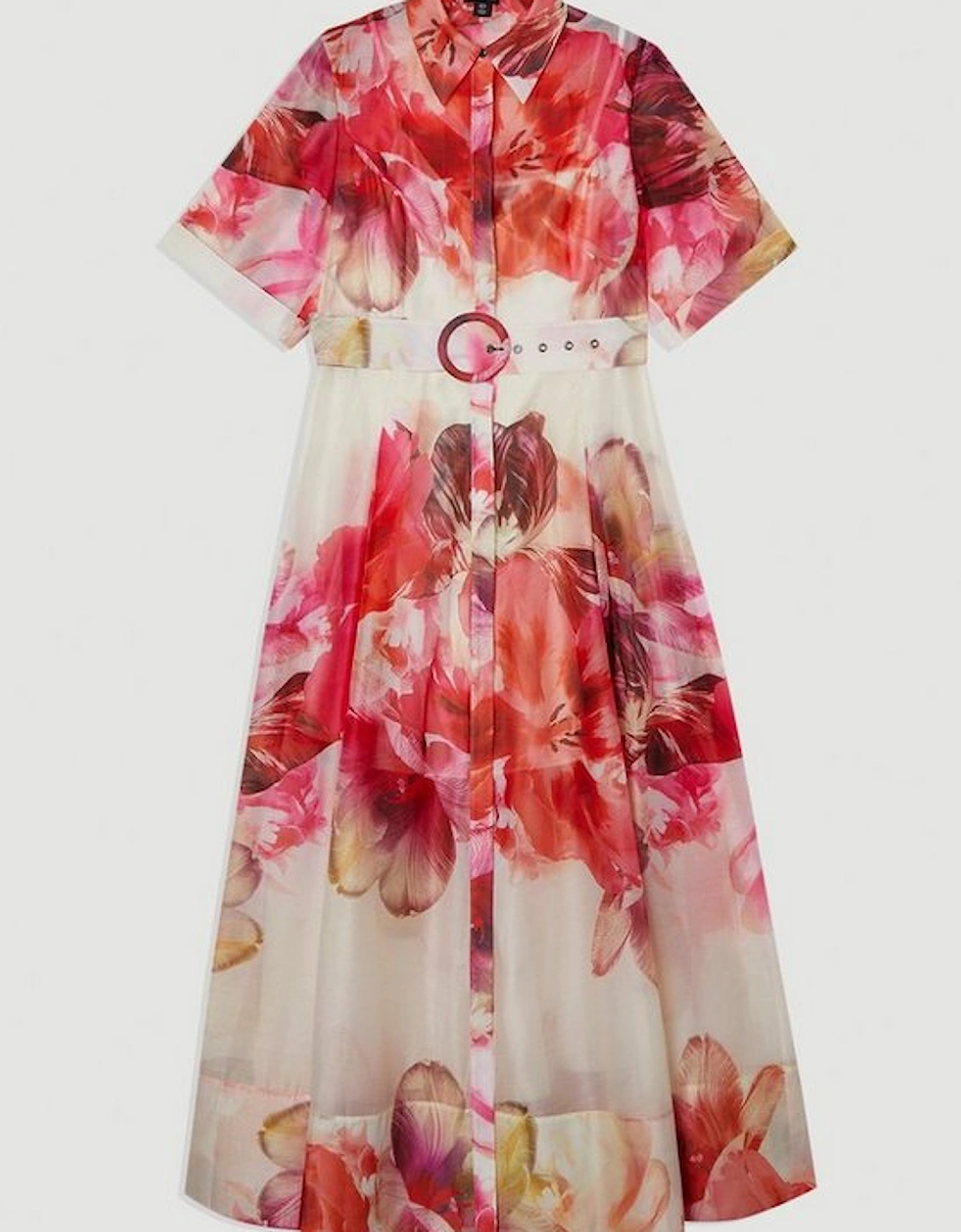 Floral Organdie Woven Midi Shirt Dress
