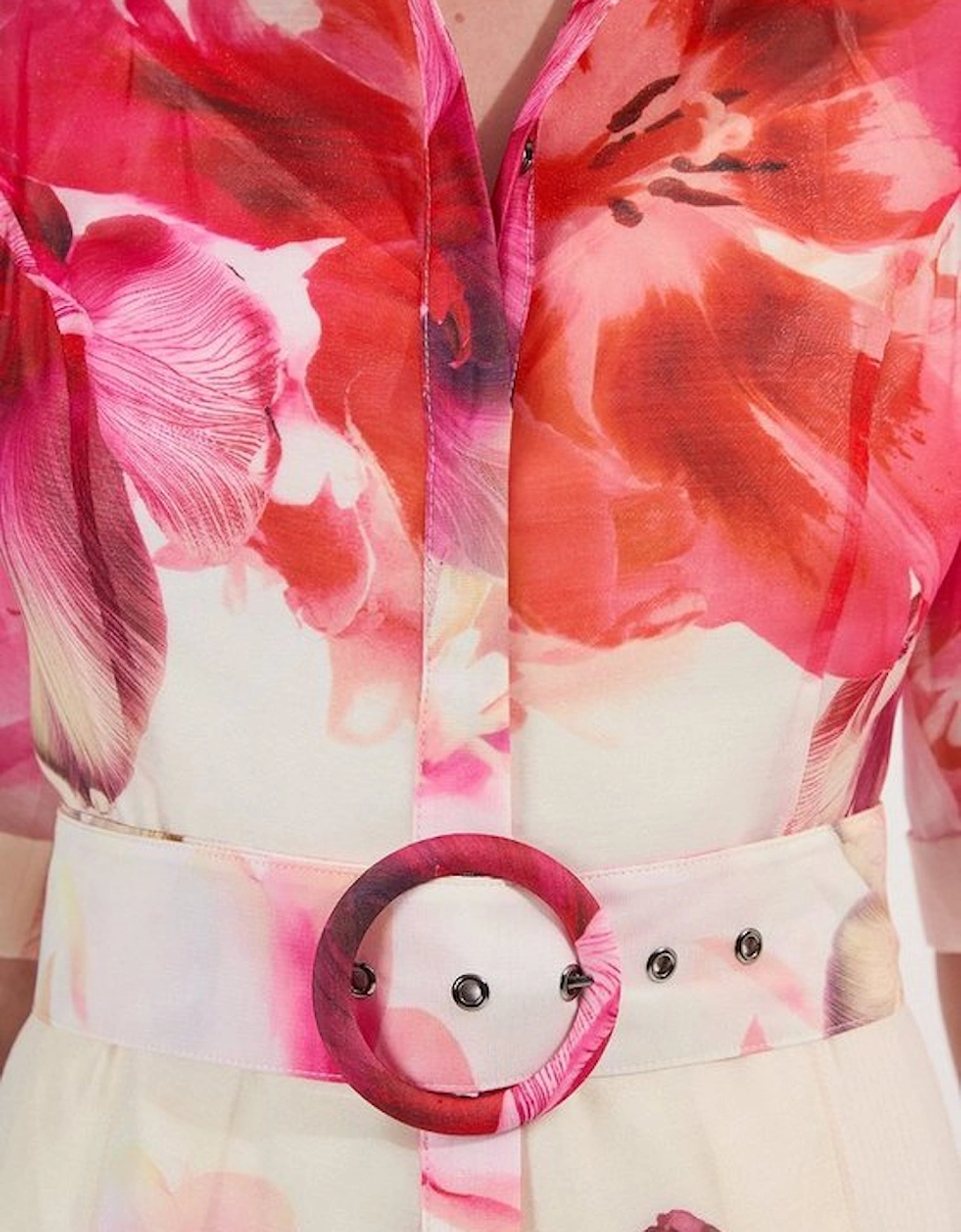 Floral Organdie Woven Midi Shirt Dress