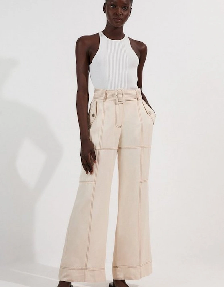 Premium Linen Twill Topstitch Woven Trouser
