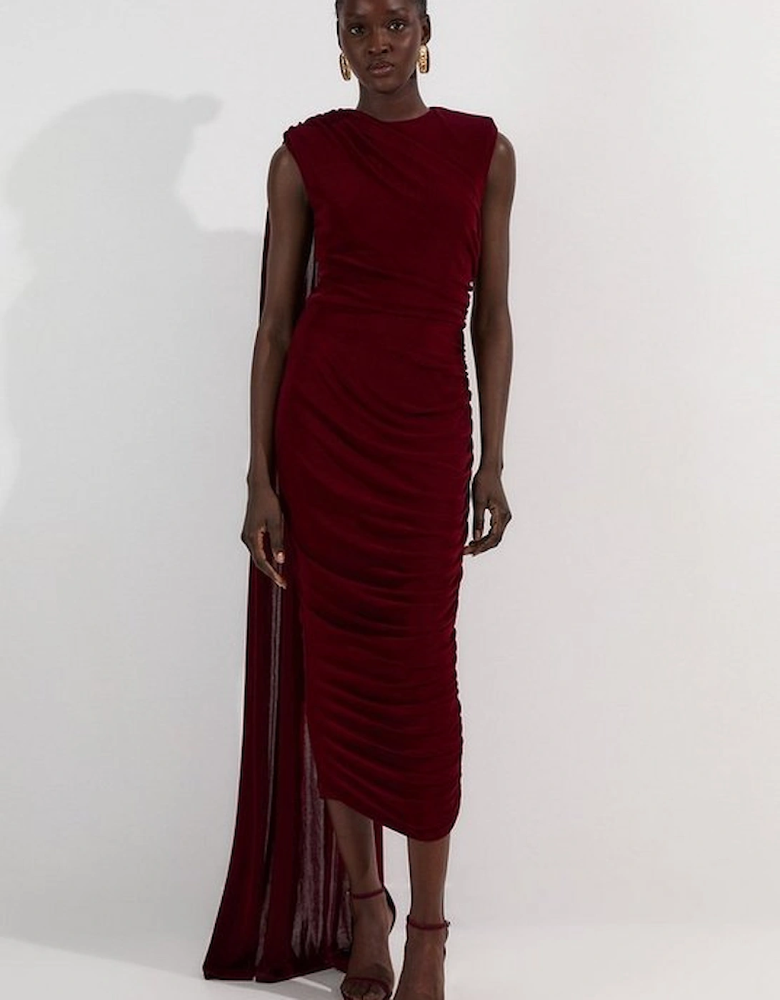 Premium Slinky Crepe Scarf Detail Maxi Dress
