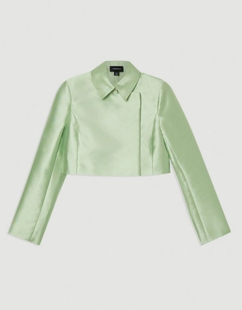 Collared Twill Cropped Woven  Jacket