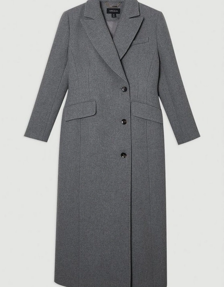Wool Blend Tailored Fitted Maxi Coat