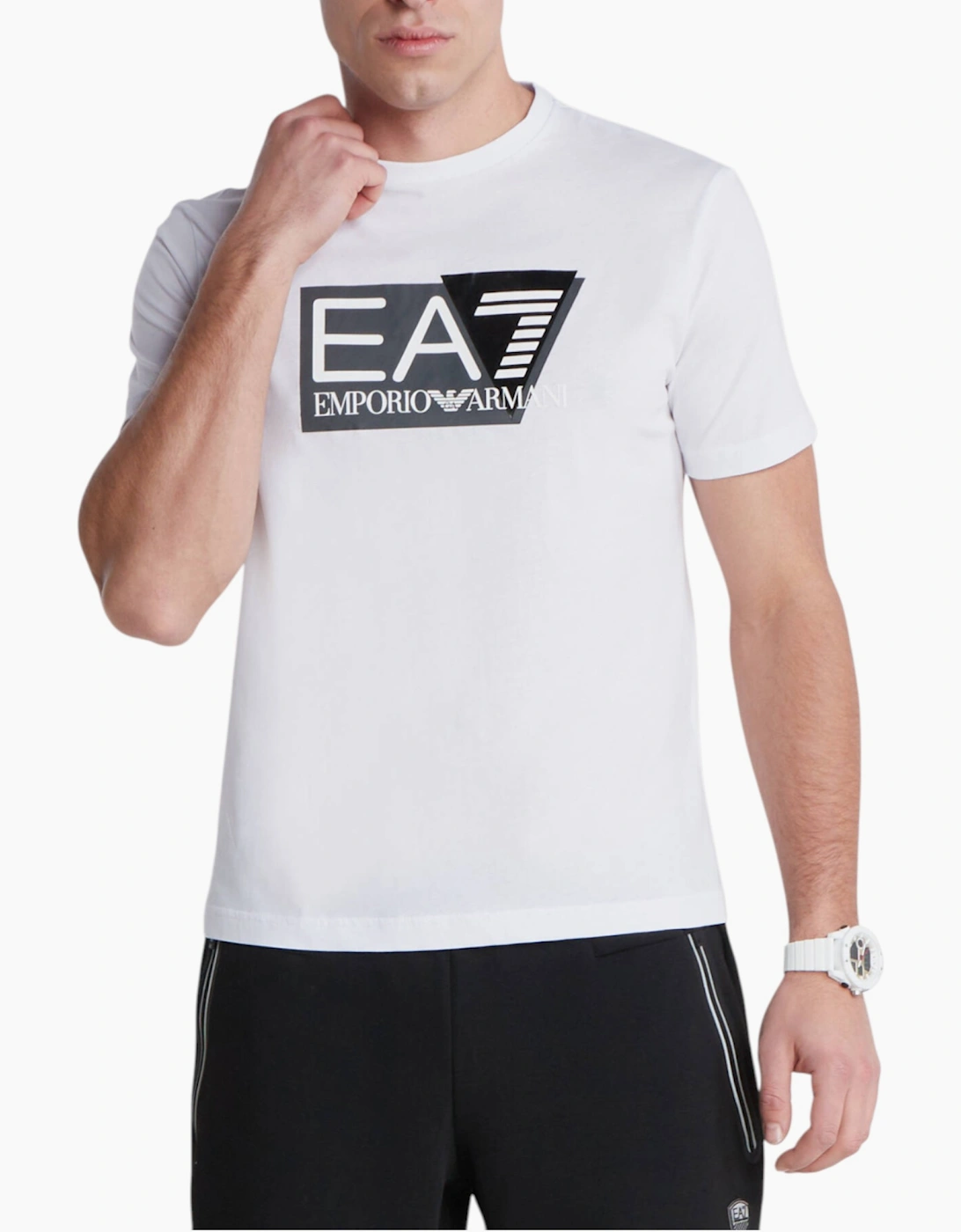 Armani Men's White Ea7 3Dpt81 T Shirt Emporio Short Sleeve Casual Cotton Tee Top - Size: 38