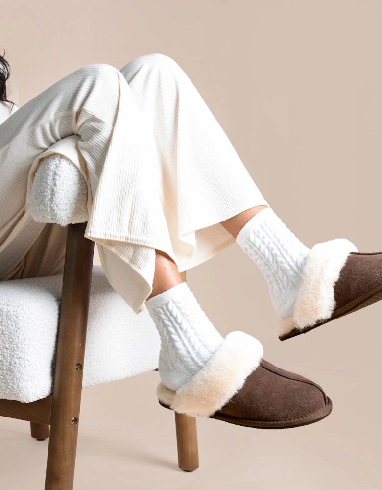AYLA Womens Real Sheepskin Mule Slippers Espresso