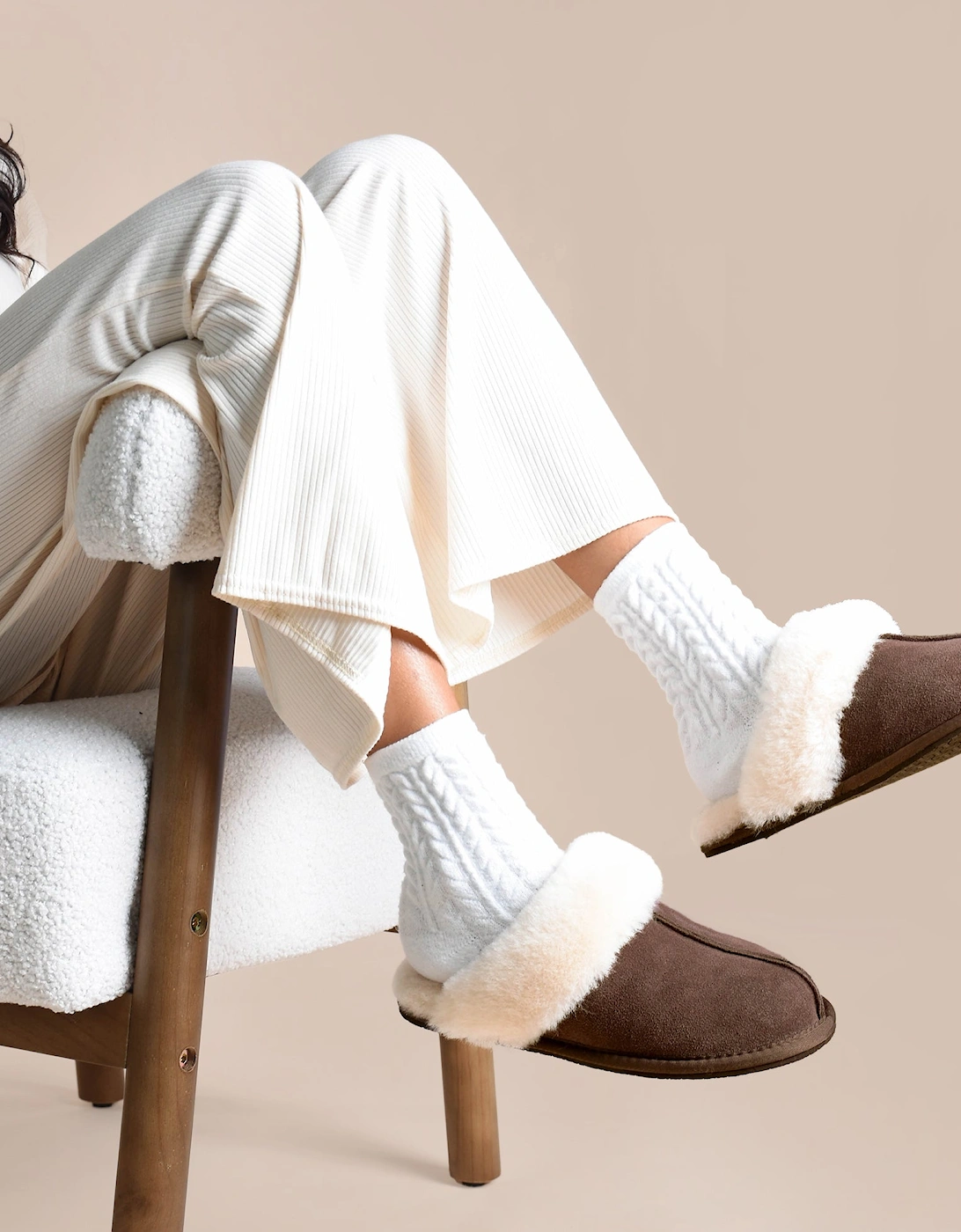 AYLA Womens Real Sheepskin Mule Slippers Espresso