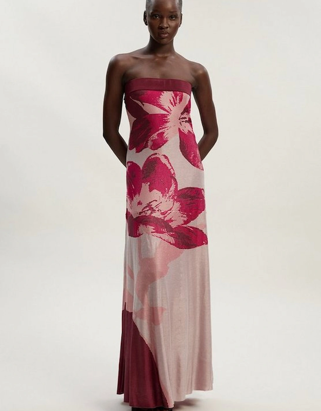 Placement Floral Jacquard Slinky Knit Bandeau Midi Dress, 5 of 4