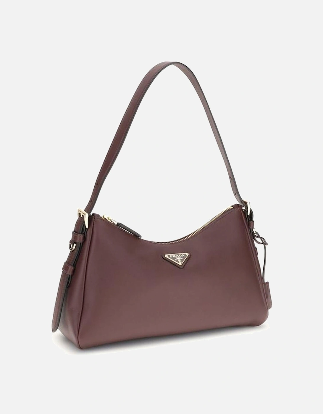 Medium Leather Shoulder Bag with Triangular Plaque Women - Bordeaux