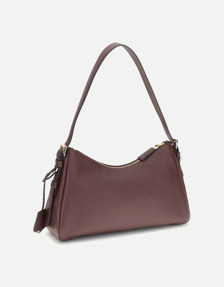 Medium Leather Shoulder Bag with Triangular Plaque Women - Bordeaux