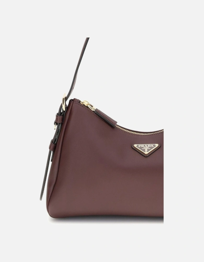Medium Leather Shoulder Bag with Triangular Plaque Women - Bordeaux