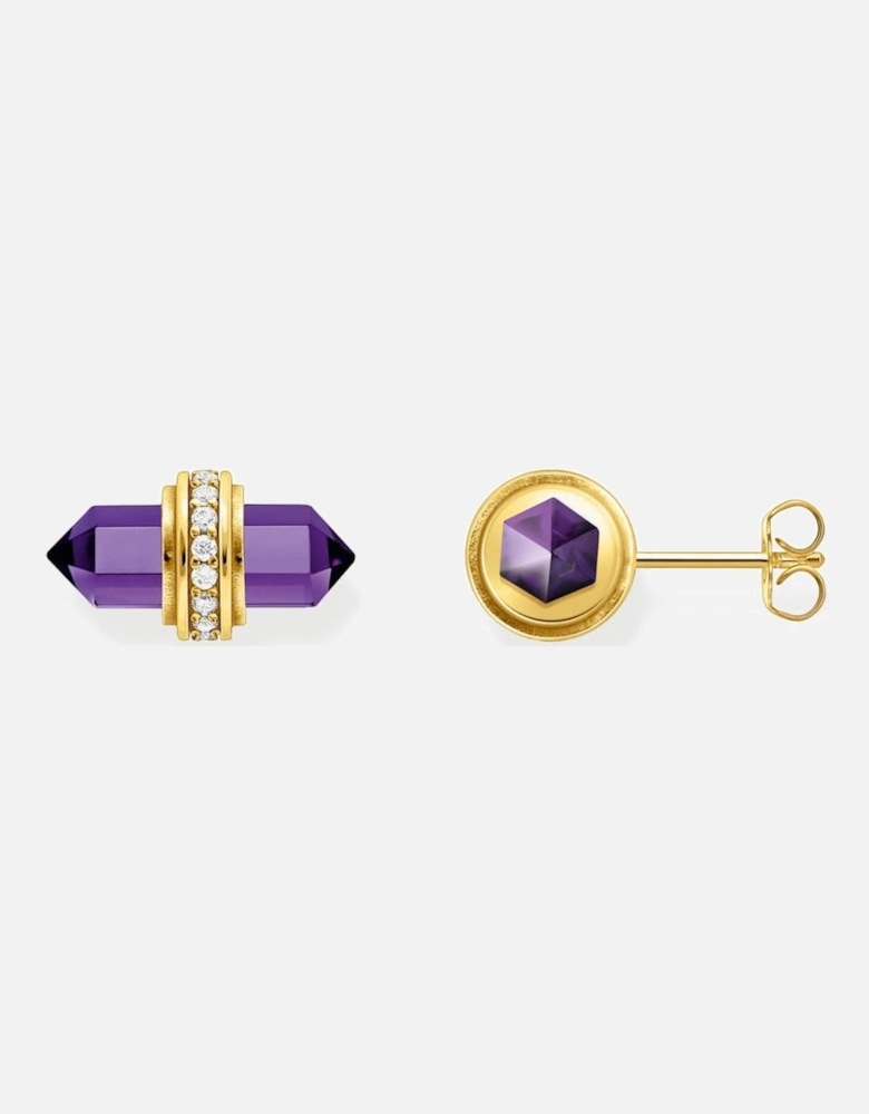 Hexagonal Rose Quartz Gold-Plated Ear Studs