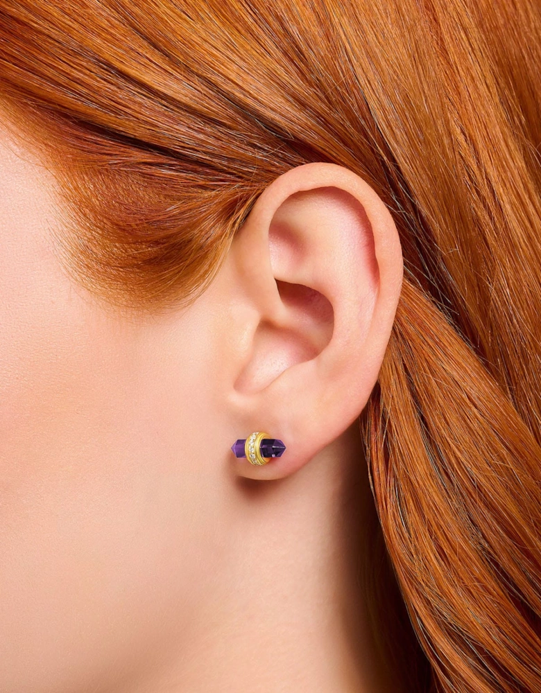 Hexagonal Rose Quartz Gold-Plated Ear Studs