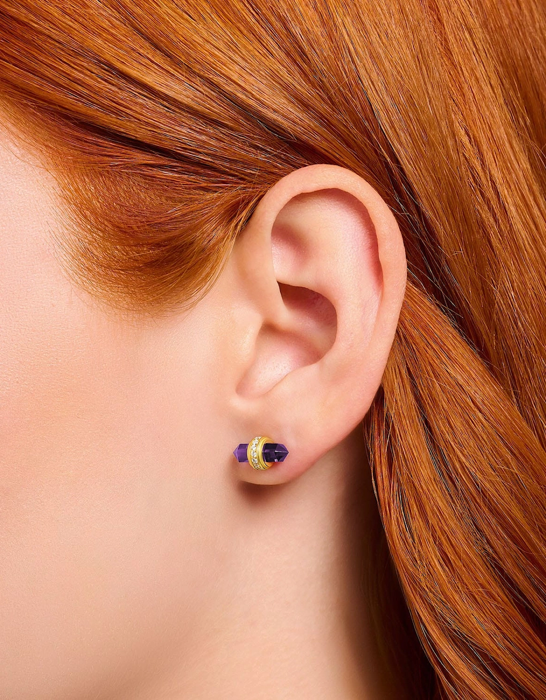 Hexagonal Rose Quartz Gold-Plated Ear Studs