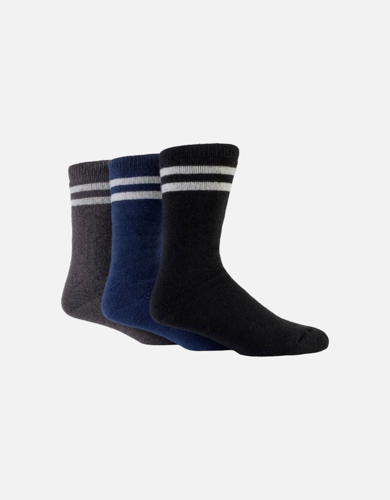 Sockshop Men's 3-Pack Brushed Thermal Socks Black/Navy/Charcoal with White Stripes