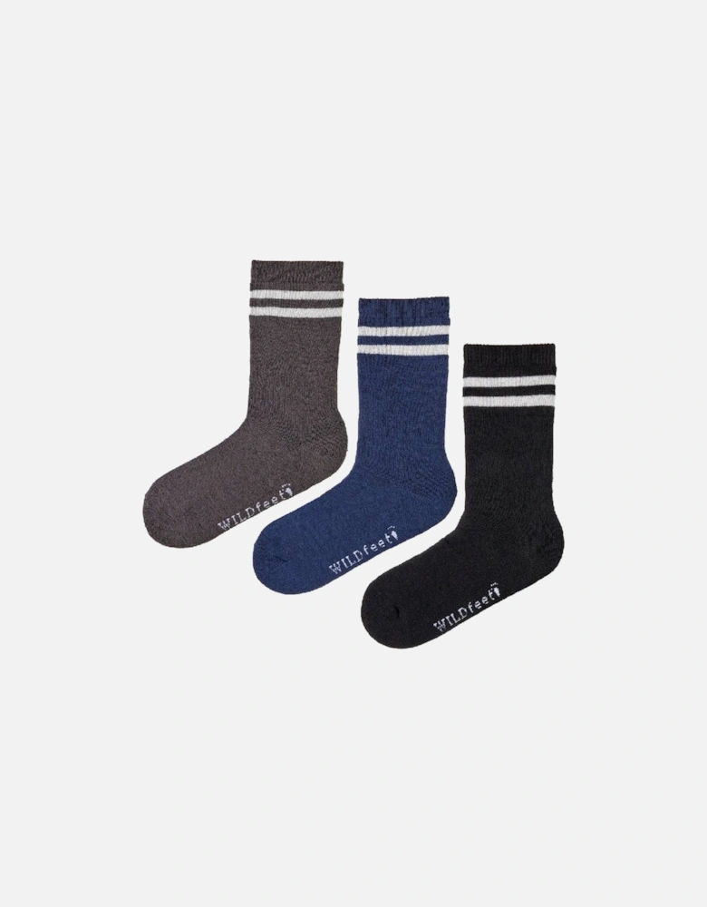 Sockshop Men's 3-Pack Brushed Thermal Socks Black/Navy/Charcoal with White Stripes