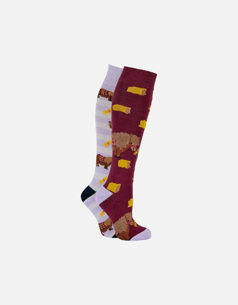 Sockshop WildFeet Women's 2-Pack Knee High Socks Pony Snacking On Hay