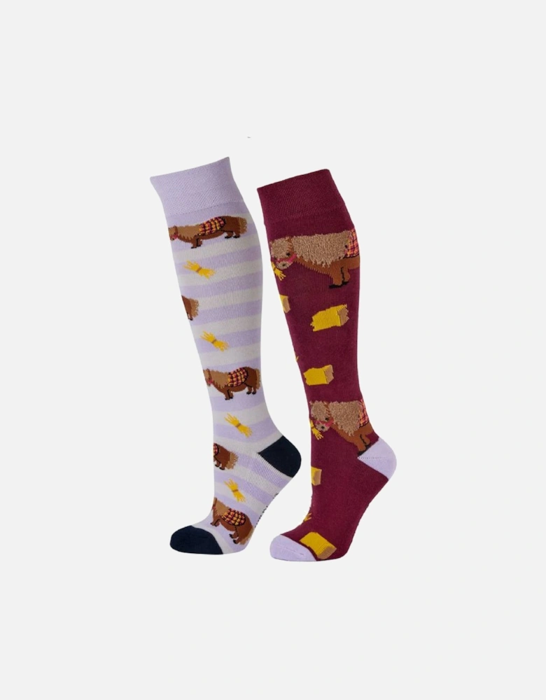 Sockshop WildFeet Women's 2-Pack Knee High Socks Pony Snacking On Hay