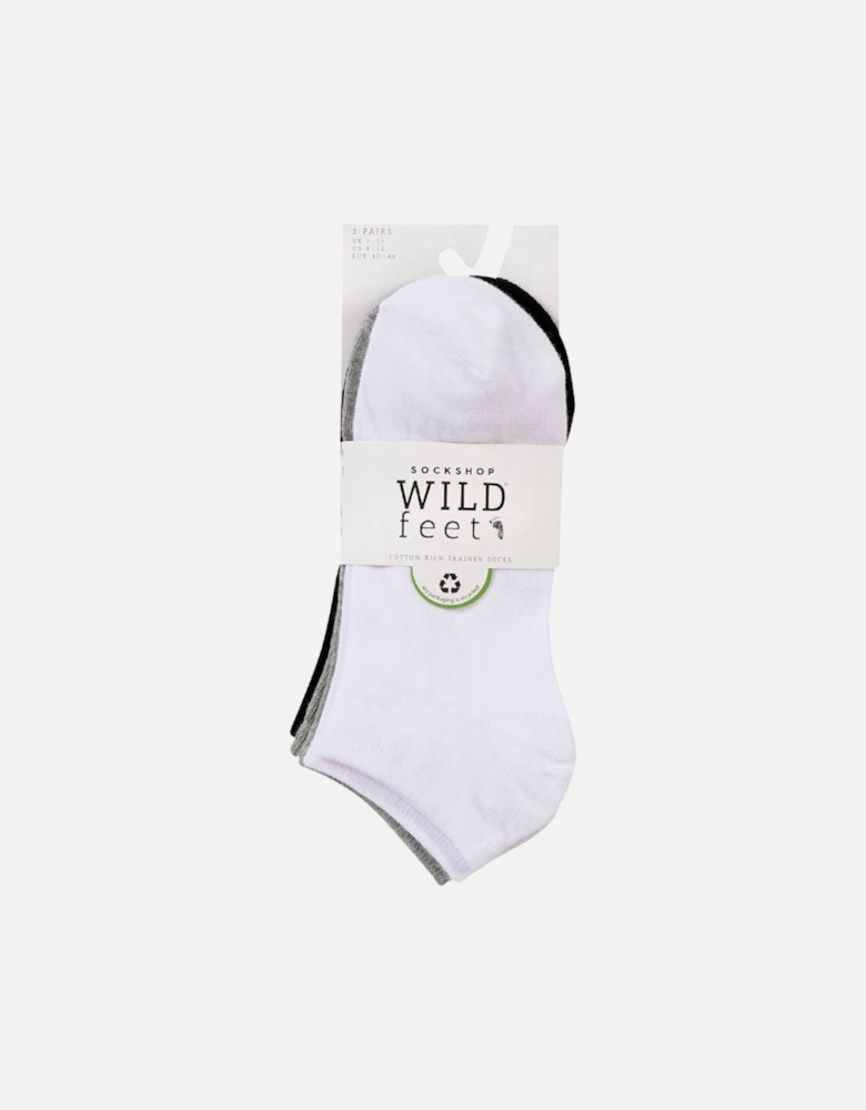WildFeet Men's 3-Pack Trainer Socks White/Grey/Black