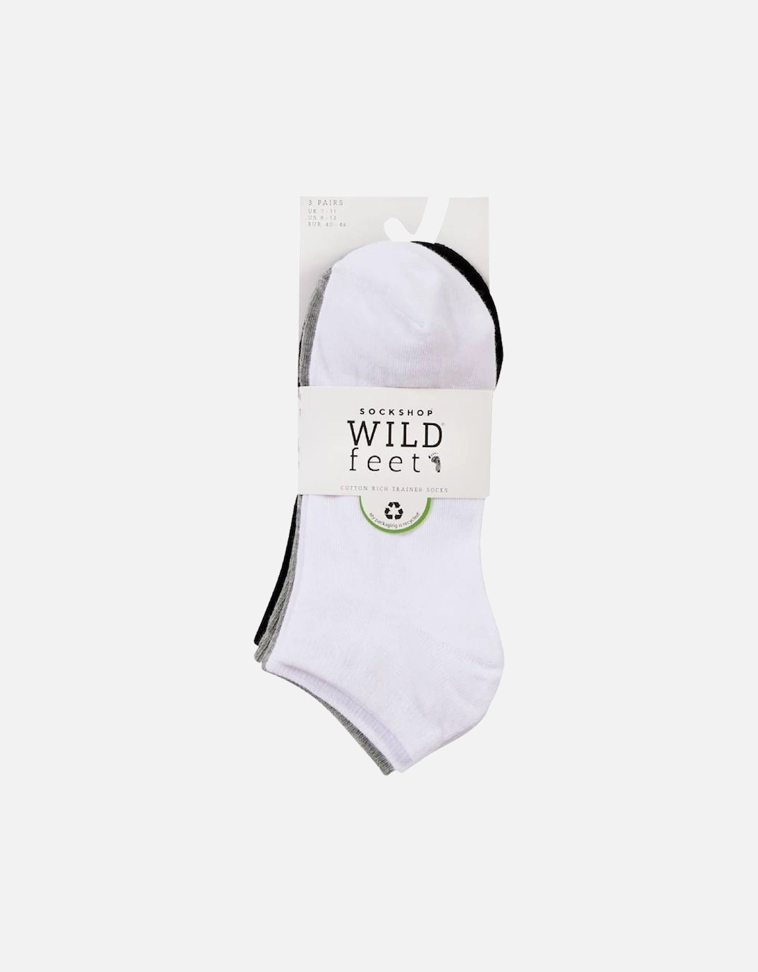 WildFeet Men's 3-Pack Trainer Socks White/Grey/Black