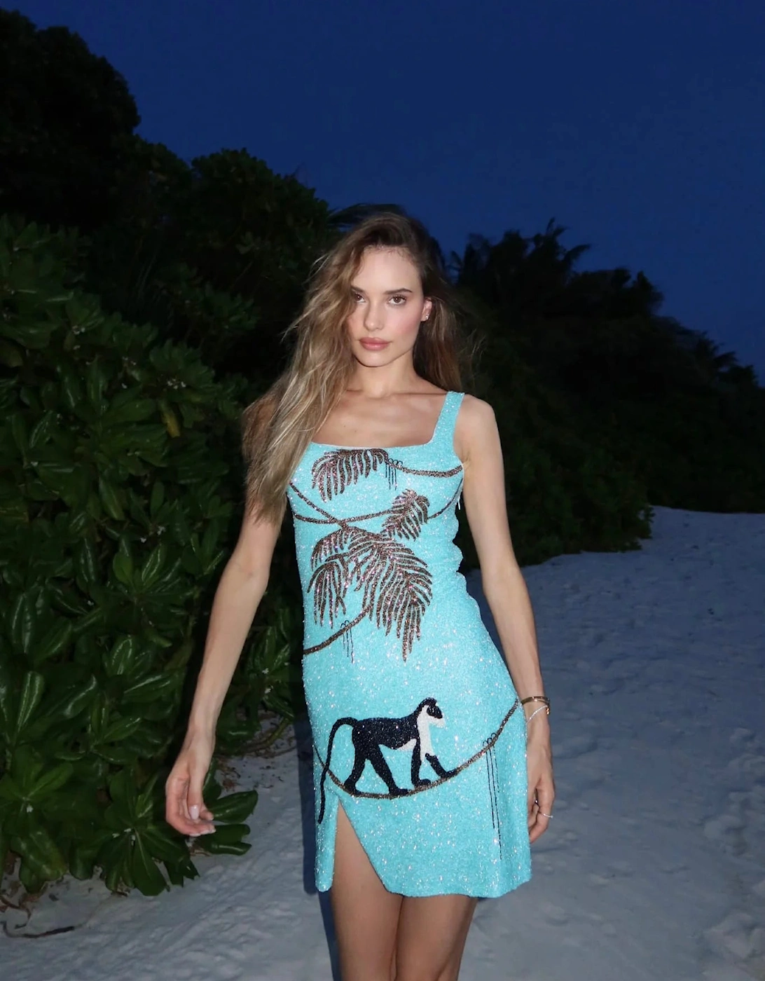 St. Barth Hand-Beaded Crystal Dress - Blue