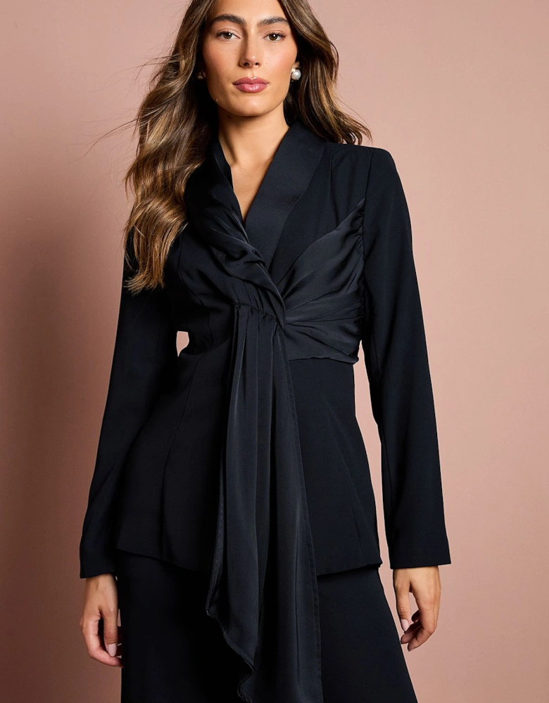 Satin Detail Drape Front Blazer