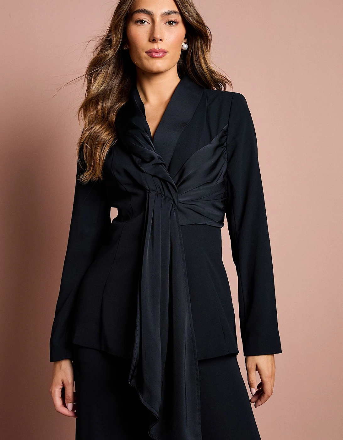 Satin Detail Drape Front Blazer, 2 of 1