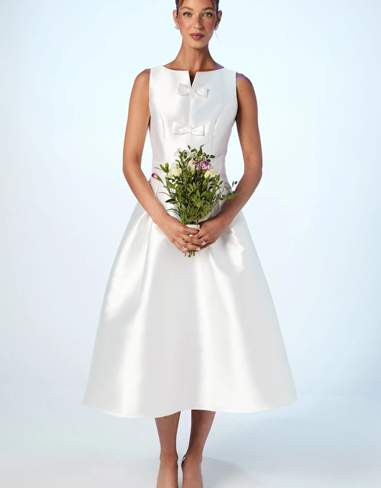 Bow Detail Full Skirt Midi Dress