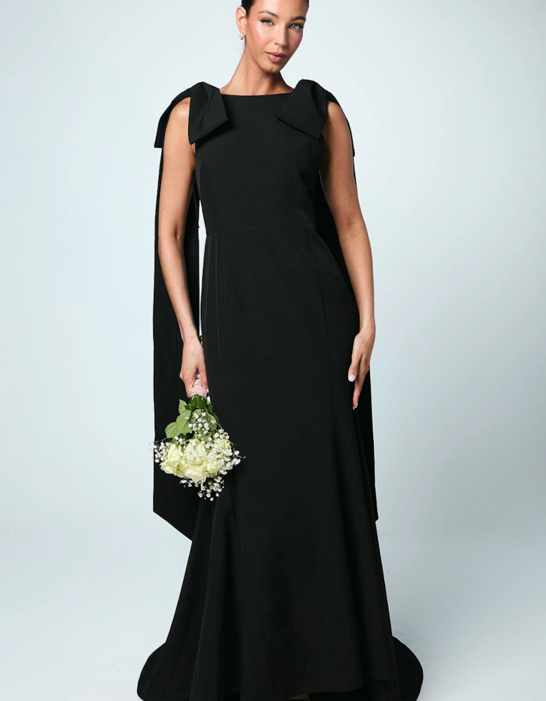 Bow Detail Button Back Column Maxi Bridesmaid Dress