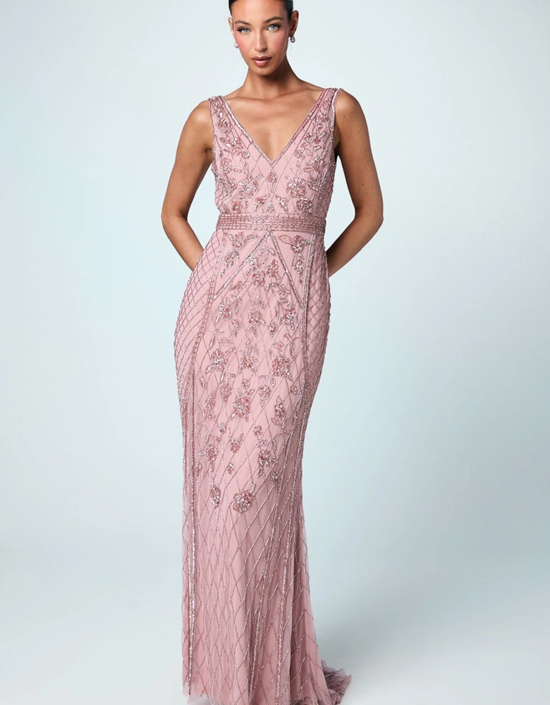 Plunge Floral Embellished Bridesmaids Dress