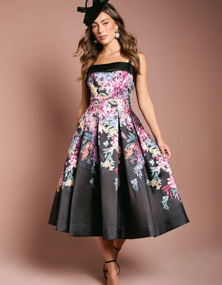 Print Full Skirted Twill Midi Dress