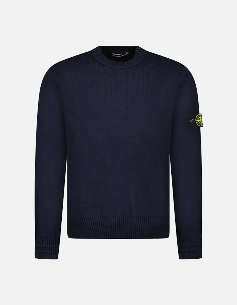 Thick Knitted Compass-Badge Sweater in Navy Blue