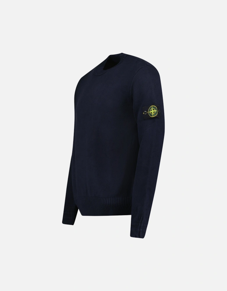 Thick Knitted Compass-Badge Sweater in Navy Blue