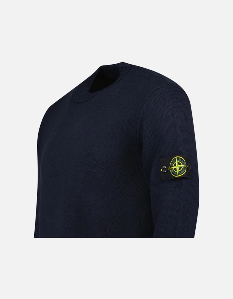 Thick Knitted Compass-Badge Sweater in Navy Blue