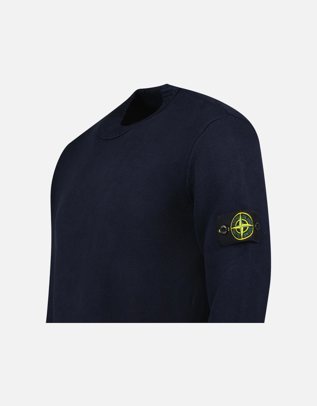 Thick Knitted Compass-Badge Sweater in Navy Blue