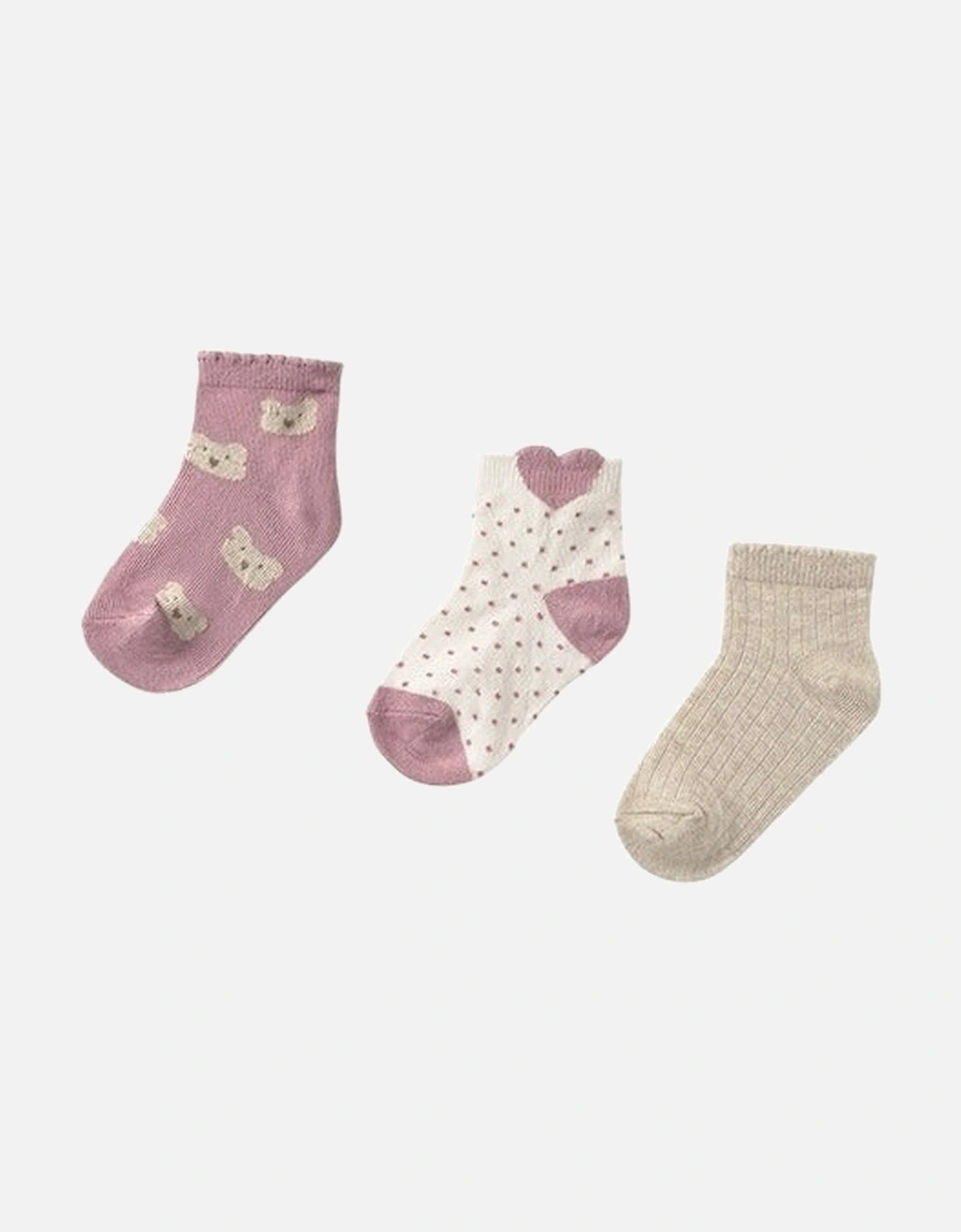 Girls Pink Bear 3 Pack Socks, 3 of 2