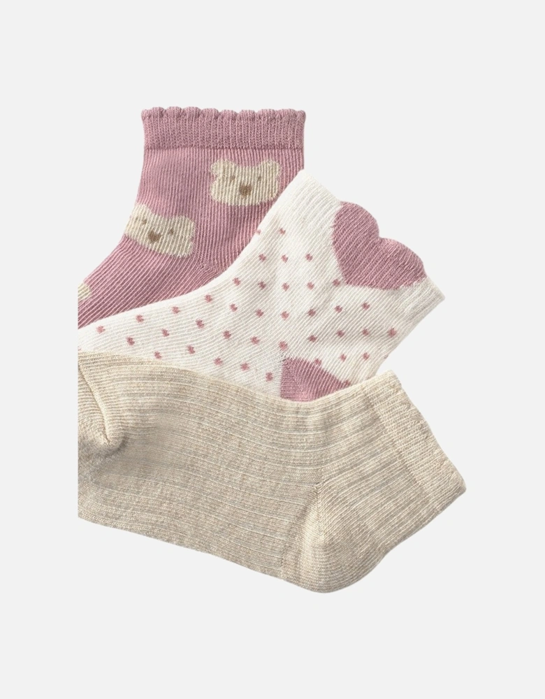 Girls Pink Bear 3 Pack Socks
