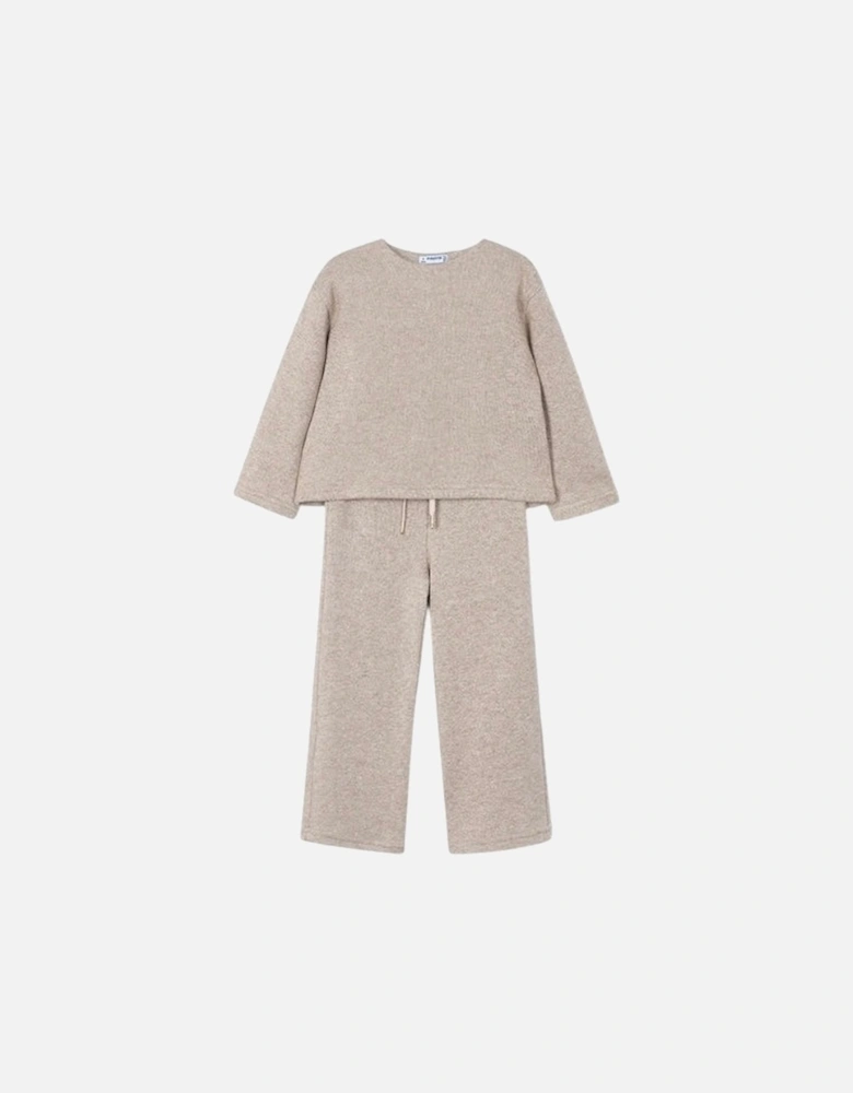 Girls Beige Shimmer Bow Tracksuit