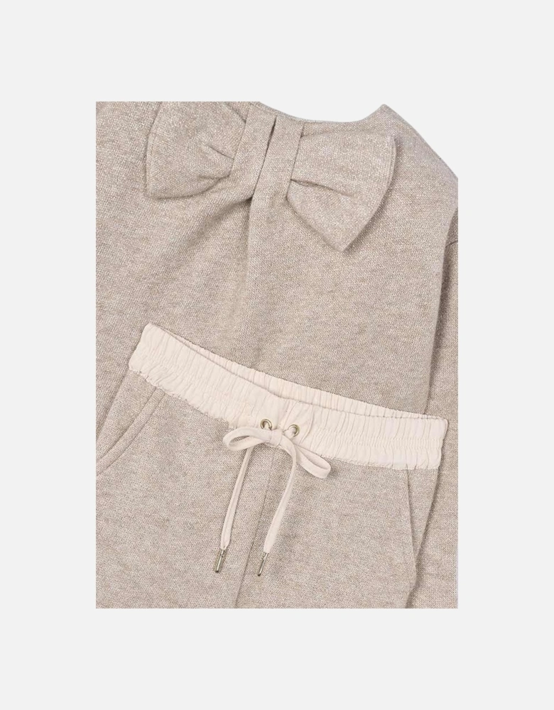 Girls Beige Shimmer Bow Tracksuit